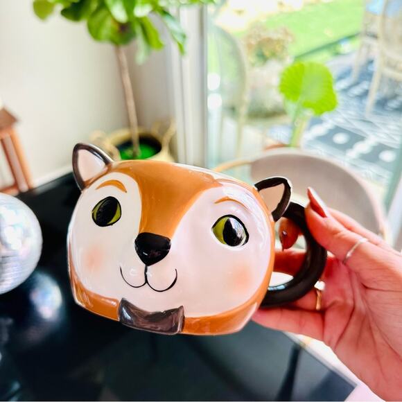 THRESHOLD TARGET Brown Cream Fox Bow Tie 3D Sculpted Ceramic Coffee Tea Cup Mug - Picture 6 of 12